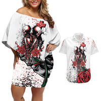 Skeleton Love Couples Matching Off Shoulder Short Dress and Hawaiian Shirt Til Death Do Us Apart - Wonder Print Shop