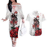 Skeleton Love Couples Matching Off The Shoulder Long Sleeve Dress and Hawaiian Shirt Til Death Do Us Apart - Wonder Print Shop