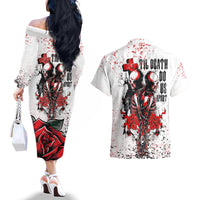 Skeleton Love Couples Matching Off The Shoulder Long Sleeve Dress and Hawaiian Shirt Til Death Do Us Apart - Wonder Print Shop