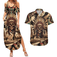 Native American Skull Couples Matching Summer Maxi Dress and Hawaiian Shirt with Tribal Prints - Wonder Print Shop