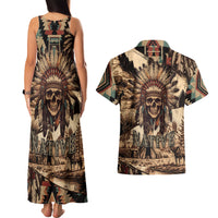 Native American Skull Couples Matching Tank Maxi Dress and Hawaiian Shirt with Tribal Prints - Wonder Print Shop