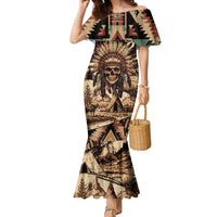 Native American Skull Family Matching Mermaid Dress and Hawaiian Shirt with Tribal Prints - Wonder Print Shop