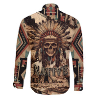 Native American Skull Family Matching Off Shoulder Long Sleeve Dress and Hawaiian Shirt with Tribal Prints - Wonder Print Shop