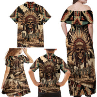 Native American Skull Family Matching Off Shoulder Maxi Dress and Hawaiian Shirt with Tribal Prints - Wonder Print Shop