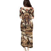 Native American Skull Family Matching Puletasi Dress and Hawaiian Shirt with Tribal Prints - Wonder Print Shop
