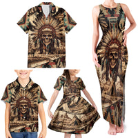 Native American Skull Family Matching Tank Maxi Dress and Hawaiian Shirt with Tribal Prints - Wonder Print Shop