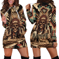 Native American Skull Hoodie Dress with Tribal Prints - Wonder Print Shop