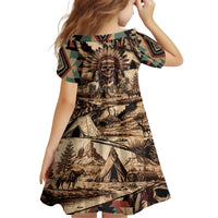 Native American Skull Kid Short Sleeve Dress with Tribal Prints - Wonder Print Shop