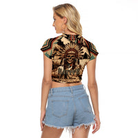 Native American Skull Raglan Cropped T Shirt with Tribal Prints - Wonder Print Shop