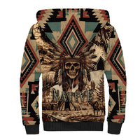 Native American Skull Sherpa Hoodie with Tribal Prints - Wonder Print Shop
