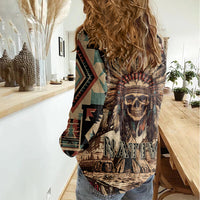 Native American Skull Women Casual Shirt with Tribal Prints - Wonder Print Shop