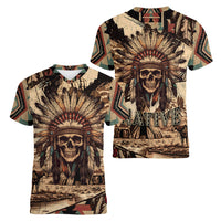 Native American Skull Women V Neck T Shirt with Tribal Prints - Wonder Print Shop
