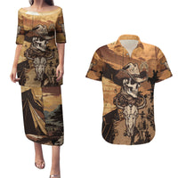 Skull Cowboy Couples Matching Puletasi Dress and Hawaiian Shirt Rise Em Cowboy - Wonder Print Shop