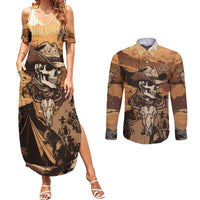 Skull Cowboy Couples Matching Summer Maxi Dress and Long Sleeve Button Shirts Rise Em Cowboy - Wonder Print Shop