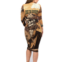 Skull Cowboy Family Matching Long Sleeve Bodycon Dress and Hawaiian Shirt Rise Em Cowboy - Wonder Print Shop