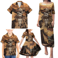 Skull Cowboy Family Matching Puletasi Dress and Hawaiian Shirt Rise Em Cowboy - Wonder Print Shop