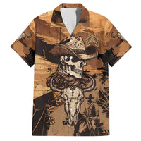 Dark kraft cowboy skull Hawaiian shirt, short-sleeve button front with western graphic