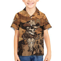 Dark kraft cowboy skull Hawaiian shirt, collared short-sleeve button front