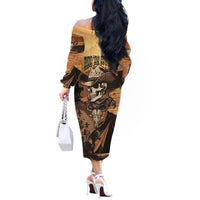 Skull Cowboy Off The Shoulder Long Sleeve Dress Rise Em Cowboy - Wonder Print Shop