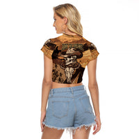 Skull Cowboy Raglan Cropped T Shirt Rise Em Cowboy - Wonder Print Shop
