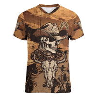 Skull Cowboy Women V Neck T Shirt Rise Em Cowboy - Wonder Print Shop