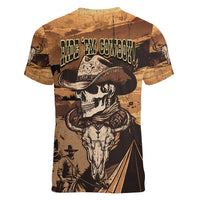 Skull Cowboy Women V Neck T Shirt Rise Em Cowboy - Wonder Print Shop
