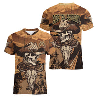 Skull Cowboy Women V Neck T Shirt Rise Em Cowboy - Wonder Print Shop