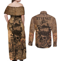 Skull Pirate Couples Matching Off Shoulder Maxi Dress and Long Sleeve Button Shirts Revenge Vintage Style Art - Wonder Print Shop