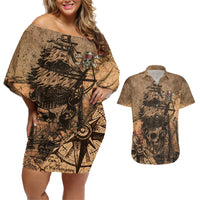 Skull Pirate Couples Matching Off Shoulder Short Dress and Hawaiian Shirt Revenge Vintage Style Art - Wonder Print Shop