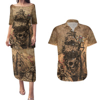Skull Pirate Couples Matching Puletasi Dress and Hawaiian Shirt Revenge Vintage Style Art - Wonder Print Shop
