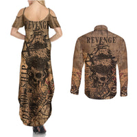 Skull Pirate Couples Matching Summer Maxi Dress and Long Sleeve Button Shirts Revenge Vintage Style Art - Wonder Print Shop