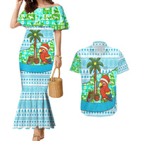Honduras Christmas Couples Matching Mermaid Dress and Hawaiian Shirt with Santa Parrot Palm Tree and Tropical Gift Pattern Design - Wonder Print Shop