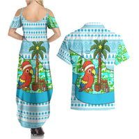Honduras Christmas Couples Matching Summer Maxi Dress and Hawaiian Shirt with Santa Parrot Palm Tree and Tropical Gift Pattern Design - Wonder Print Shop