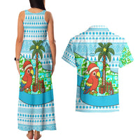 Honduras Christmas Couples Matching Tank Maxi Dress and Hawaiian Shirt with Santa Parrot Palm Tree and Tropical Gift Pattern Design - Wonder Print Shop