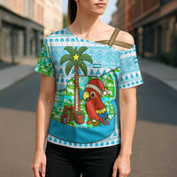 Honduras Christmas Cross Shoulder Shirt with Santa Parrot Palm Tree and Tropical Gift Pattern Design - Wonder Print Shop