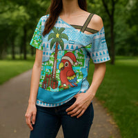 Honduras Christmas Cross Shoulder Shirt with Santa Parrot Palm Tree and Tropical Gift Pattern Design - Wonder Print Shop