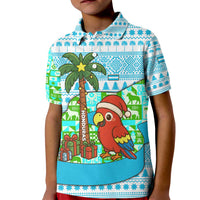Honduras Christmas Kid Polo Shirt with Santa Parrot Palm Tree and Tropical Gift Pattern Design - Wonder Print Shop