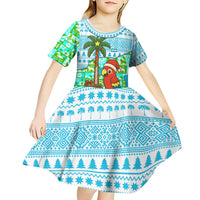 Honduras Christmas Kid Short Sleeve Dress with Santa Parrot Palm Tree and Tropical Gift Pattern Design - Wonder Print Shop