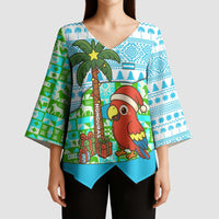 Honduras Christmas Kimono Sleeve Blouse with Santa Parrot Palm Tree and Tropical Gift Pattern Design - Wonder Print Shop