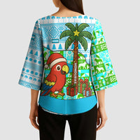 Honduras Christmas Kimono Sleeve Blouse with Santa Parrot Palm Tree and Tropical Gift Pattern Design - Wonder Print Shop