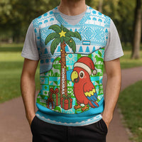 Honduras Christmas Knitted V-Neck Vest with Santa Parrot Palm Tree and Tropical Gift Pattern Design - Wonder Print Shop