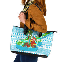Honduras Christmas Leather Tote Bag with Santa Parrot Palm Tree and Tropical Gift Pattern Design - Wonder Print Shop