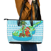 Honduras Christmas Leather Tote Bag with Santa Parrot Palm Tree and Tropical Gift Pattern Design - Wonder Print Shop