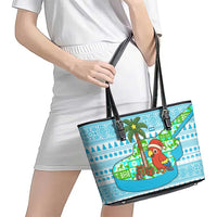 Honduras Christmas Leather Tote Bag with Santa Parrot Palm Tree and Tropical Gift Pattern Design - Wonder Print Shop