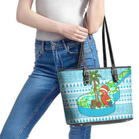 Honduras Christmas Leather Tote Bag with Santa Parrot Palm Tree and Tropical Gift Pattern Design - Wonder Print Shop