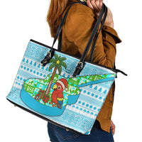 Honduras Christmas Leather Tote Bag with Santa Parrot Palm Tree and Tropical Gift Pattern Design - Wonder Print Shop