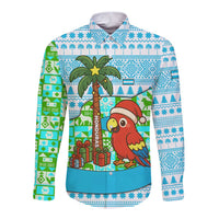 Honduras Christmas Long Sleeve Button Shirt with Santa Parrot Palm Tree and Tropical Gift Pattern Design - Wonder Print Shop