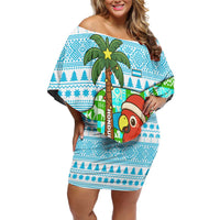 Honduras Christmas Off Shoulder Short Dress with Santa Parrot Palm Tree and Tropical Gift Pattern Design - Wonder Print Shop