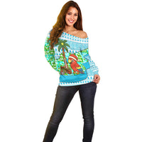 Honduras Christmas Off Shoulder Sweater with Santa Parrot Palm Tree and Tropical Gift Pattern Design - Wonder Print Shop