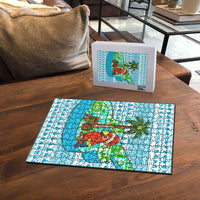 Honduras Christmas Puzzle with Santa Parrot Palm Tree and Tropical Gift Pattern Design - Wonder Print Shop